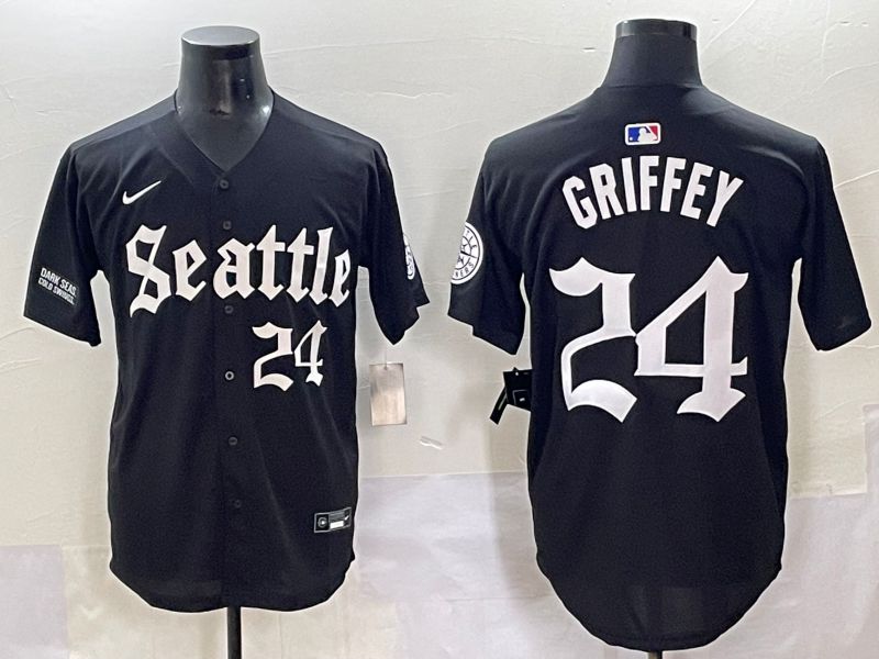 Men 2025 Seattle Mariners 24 Griffey Black Five generations Joint Name Nike MLB Jersey style 9